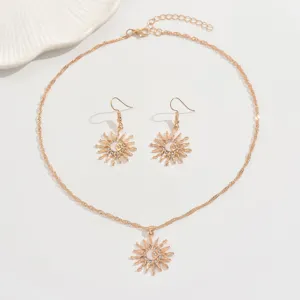 Fashion alloy rhinestone sun pendant necklace earrings set for women versatile jewelry gift