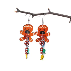 Boucles d'oreilles en acrylique bonhomme de pain d'épice de Noël cadeau de fête mignon