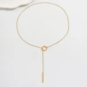 minimalist stainless steel y-shaped necklace with circle bar pendant chic jewelry