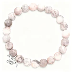 Natural pink zebra stone beaded bracelet with a cute silver pegasus charm, elegant gift for women.