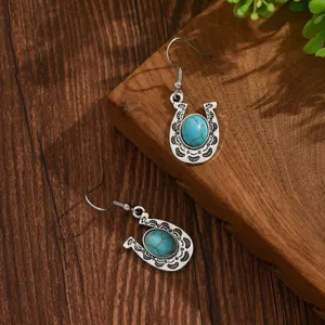Orecchini pendenti vintage a ferro di cavallo con turchese, gioielli etnici boho donna.