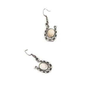 Orecchini vintage a ferro di cavallo stile boho con pietra bianca in lega retrò.