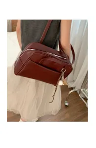 Retro minimalist large capacity women's shoulder bag casual solid color daily hobo purse