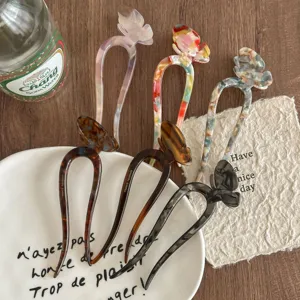 Butterfly U-shaped hairpins aesthetic acetate hair fork stylish bun maker hair styling tools