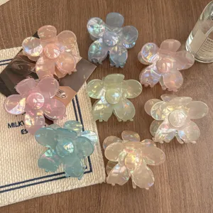 French Style Transparent Floral Hair Claw Resin Camellia Shark Clip Sweet Hair Accessories For Women