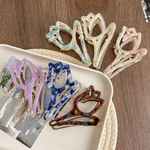 French Retro Tulip Hair Claw Acetate Flower Shark Clip Elegant Hair Accessories for Women Daily Styling