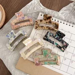 Acetate Hair Claw Clip Retro Oil Painting Square Geometric Hair Accessories For Women Daily Elegant Hair Styling