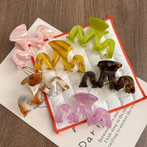Colorful acetate hair claw clips set, stylish small shark hair clips for charming women daily use.