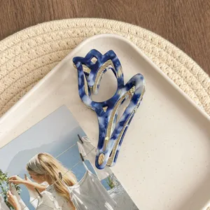 Blue white marble tulip hair claw clip elegant french hair accessories for women and girls