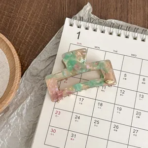 Vintage acetate hair claw geometric square shark clip for women daily elegant half up hairstyle