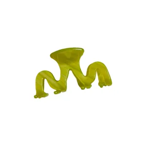 Green acetate hair claw clip for women, elegant wave design mini shark clip for daily hair styling.