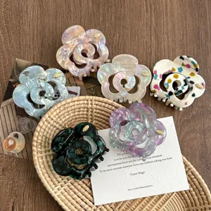 Flower hair claw clip set, elegant resin shark clips with beautiful floral design for women.
