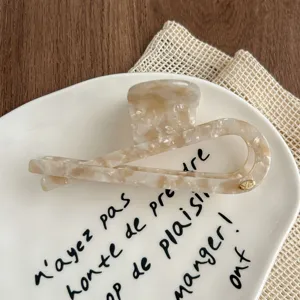 Elegant beige acetate hair claw clip large retro U-shaped shark clip for women styling detail