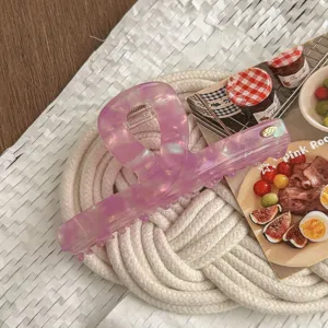 Korean style acetate hair claw clip, pink translucent geometric shark claw for daily styling.