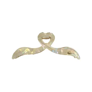 Iridescent acetic acid large claw clip for women, elegant heart-shaped shark hair clip accessory.