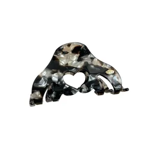 Korean minimalist acetate hair claw clip, black white tortoiseshell hollow heart shark clip