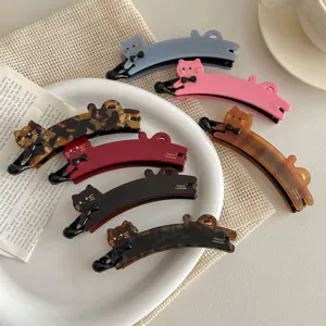 French Vintage Cute Cat Acetate Hair Claw Clip Elegant Banana Hair Clip Bowknot Hair Accessories For Women