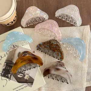 Aesthetic acetate hair claw clip, chic gradient color shark clip for stylish daily updos and elegant hairstyles.