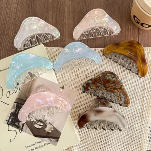 Stylish acetate hair claw clip set, colorful pearlescent shark clips for elegant hair styling.