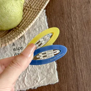 Korean style hollow oval acetate hair clip set, cute bangs side clip for daily fashion.