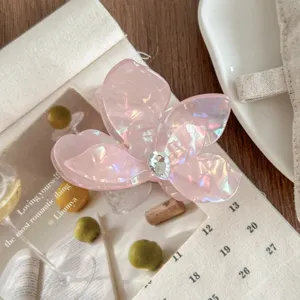 Rosa Acetat Meerjungfrau Haarklammer mit Strass Blume für elegante Damenfrisuren Haarschmuck.