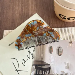 Acrylic hair claw clip detail shot, chic tortoiseshell pattern design, strong hold shark clip.