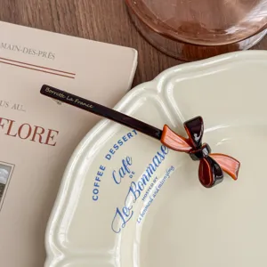 Korean acetate bow hairpin, elegant brown hair clip for women, stylish hair styling accessory.