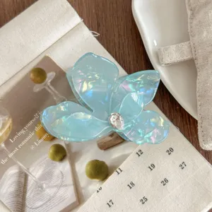 Meerblau Acetat Haarklammer mit glitzerndem Strass-Detail, elegantes Haarstyling-Accessoire.