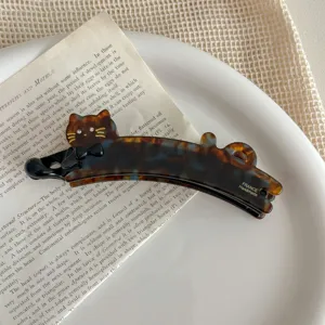 French vintage tortoiseshell cat banana hair clip elegant hairpin fashion hair accessories for women