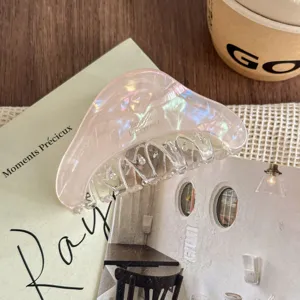 Elegant pearlescent acetate hair claw clip for women, chic styling accessory for daily updo hairstyles.