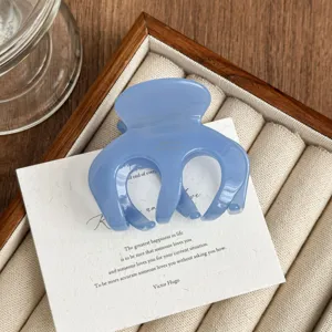 Light blue acrylic hair claw clip for women, elegant daily hair styling accessory and hair pin.