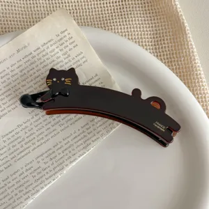 Cute cat shape banana hair clip French twist vertical hairpin for elegant daily hairstyles.