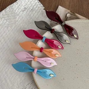 Korean sweet candy color willow leaf spring hair clips versatile bow hair accessories set for girls