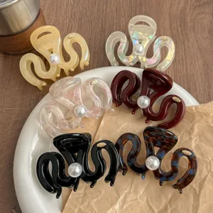Women Acetate Hair Claw Medium Elegant Pearl Wave Shark Clip Korean Style Hair Accessories Fashion Hair Catch Girl Gift