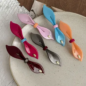 Korean candy color willow leaf spring hair clips, sweet bow hair accessories for women.