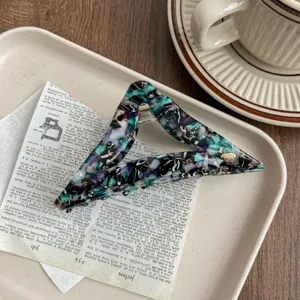 Retro acetate triangle hair claw clip, elegant marble pattern geometric large shark clip.