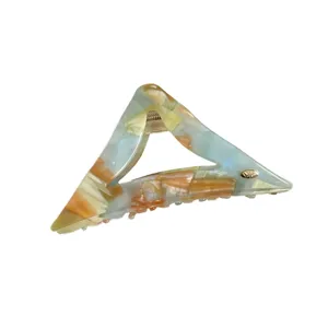 Retro acetate triangular hair claw clip, large marbled shark clip for elegant updos and styling.