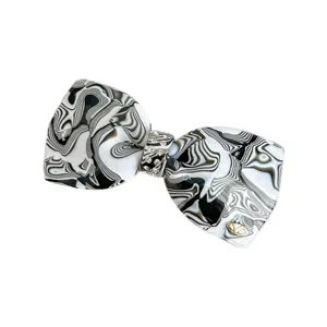 French style black and white marble pattern bow hair clip with sparkling rhinestones and metal logo