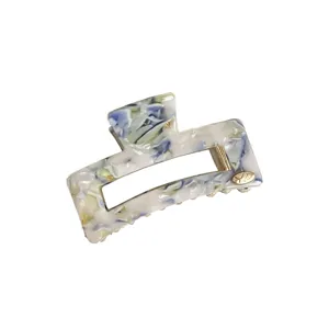 Retro oil painting acetate hair claw clip, small rectangular shark clip for half-up hair styling.