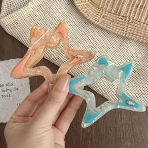 Hollow star hair claw clip detail, stylish resin shark clip for women's daily hair styling.