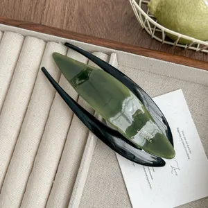 French style acetate swallowtail hair clip, vintage green duckbill hair stick for women updo.