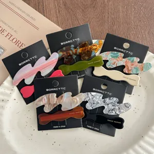 Set of 2 acetate hair clips, chic wavy side duckbill clips, elegant fashion headwear accessories.