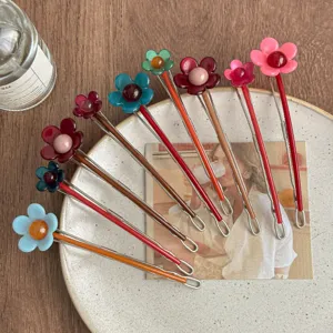 Juego de horquillas de acrílico con flores coloridas, bonitos pasadores florales para peinar.