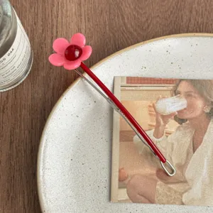 Pinza para el cabello de flor rosa estilo coreano, pasador de metal para mujeres uso diario.