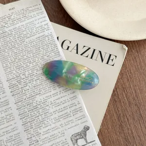 Acetate oval hair clip for women, trendy colorful marble design side clip barrette.