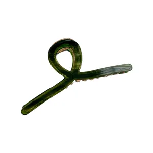 Dark green interlocking acetate hair claw clip, stylish geometric shark clip for women.