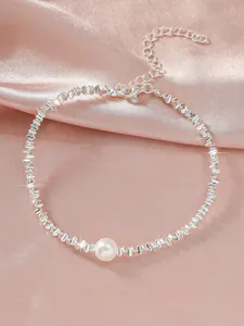 Silber Perle Fußkettchen für Damen elegante geometrische Kette Sommer Strand Schmuck Accessoire