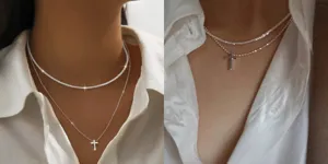 Dubbellaagse zilverkleurige ketting met kruishanger minimalistisch sprankelend sieraad voor dames