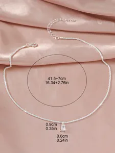 Zilveren sprankelende sleutelbeenketting met kristallen hanger, elegante sieradendetails 41,5+7cm.