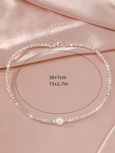 Zilveren sprankelende choker ketting met enkele parel elegante sieraden voor vrouwen